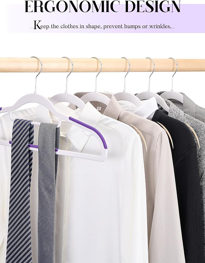 HOUSE DAY Plastic Hangers 50 Pack, Clothes Hangers Non Slip with Rubber Grip, Heavy Duty Plastic Hanger with 360º Swivel Hook, Ultra Thin Hanger Space Saving for Closet - Purple