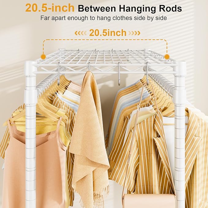 ULIFHOME P4 Plus Rolling Clothes Rack Heavy Duty, Clothing Racks for Hanging Clothes, Free Standing Garment Racks with Wheels, Portable Closet Rack 45''W × 20.5''D × 80.5''H, Max Load 570 Lbs, White