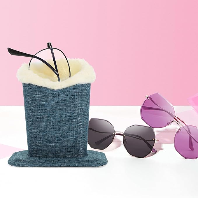 SEWACC Linen Fabric Glasses Holder Stand 2pcs, Plush-Lined Eyewear Organizer Base for Sunglasses and Reading Glasses, Convenient Desktop Storage for Nightstand and Office Use