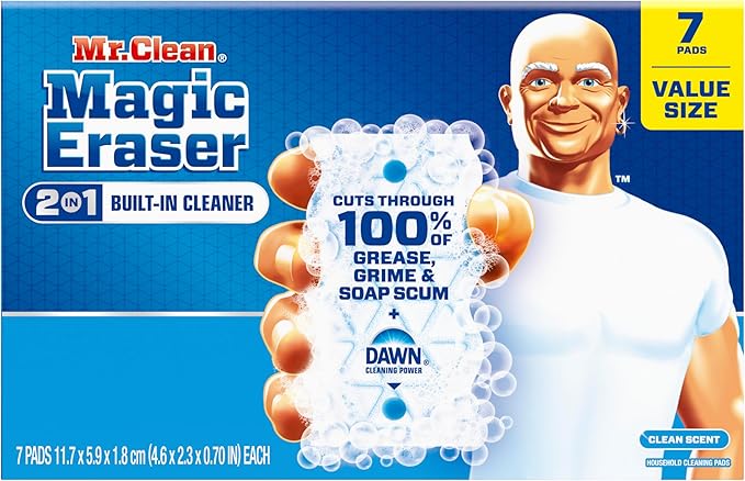 Mr. Clean Magic Eraser Foaming Sponge, All Purpose Cleaner, Dawn Cleaning Power, Wall, Sneaker, Oven Cleaner, Kitchen, Bathroom, Shower Cleaning Supplies, Scrubber, Ultra Foamy, 7ct