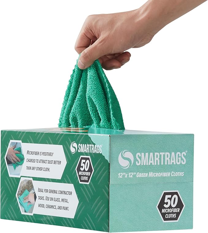 Arkwright Smart Rags Microfiber Cleaning Cloths Bulk, Case of 400, Lint Free 180 GSM Reusable Towels for Auto, Office and Household Cleaning, 12 x 12 in, Green
