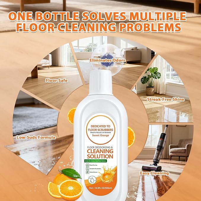 Floor Cleaning Solution Compatible with Tineco – Orange Floor Cleaner – Long-Lasting, Subtle Fruit Scent– For All Cordless Wet/Dry Vacuum Mop Cleaner & Robot Vacuums with Mopping (2 Bottle)