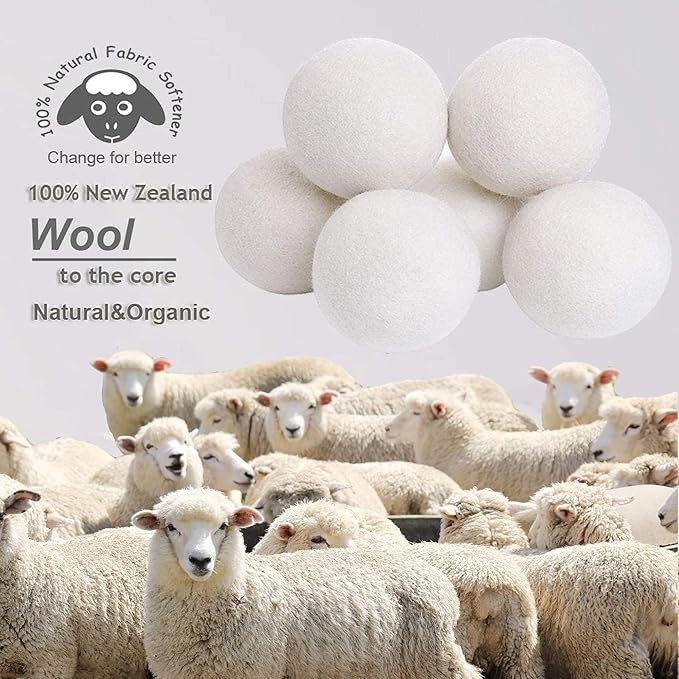 Budieggs Wool Dryer Balls Organic XL 6-Pack, 100% New Zealand Wool Chemical Free Fabric Softener for 1000+ Loads, Baby Safe & Hypoallergenic, Fabrics Soft and Fluffy Naturally