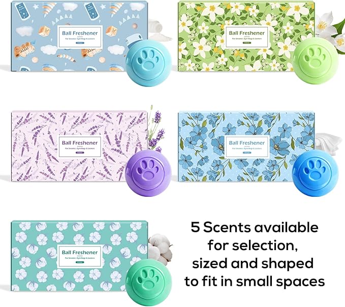 SCENTORINI Shoe Deodorizer Balls, 8 Pack Linen Scent Sneaker Deodorizer Balls, Odor Eliminator for Smell Shoes Boots, Long Lasting Shoe Freshener for Gym Bags, Drawers and Small Spaces
