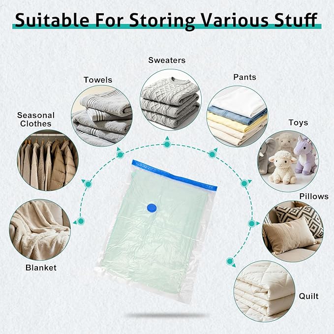 12 Pack Small Travel Vacuum Storage Bags, Portable Vacuum Seal Bags for Clothing Travel with Pump, Space Saver Bag for Luggage Suitcases Clothes Bedding Seasonal Storage