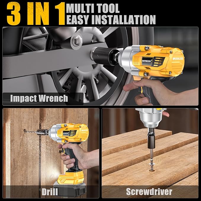 Impact Wrench Compatible with DeWalt 20V Battery: 1/2 Inch Hog Ring Impact Driver - 1000N.m(750ft-lbs) Cordless Impact Gun - Brushless Motor with LED Light And Blet Clip - Tool Only