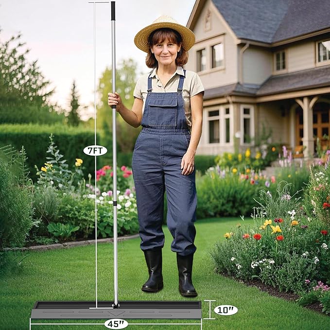 Lawn Leveling Rake 45x10 inch, Lawn Leveler Tool with Stainless Steel, 80" Extended Handle,Golf Course, and Farm,Heavy-Duty for Garden (Updated)