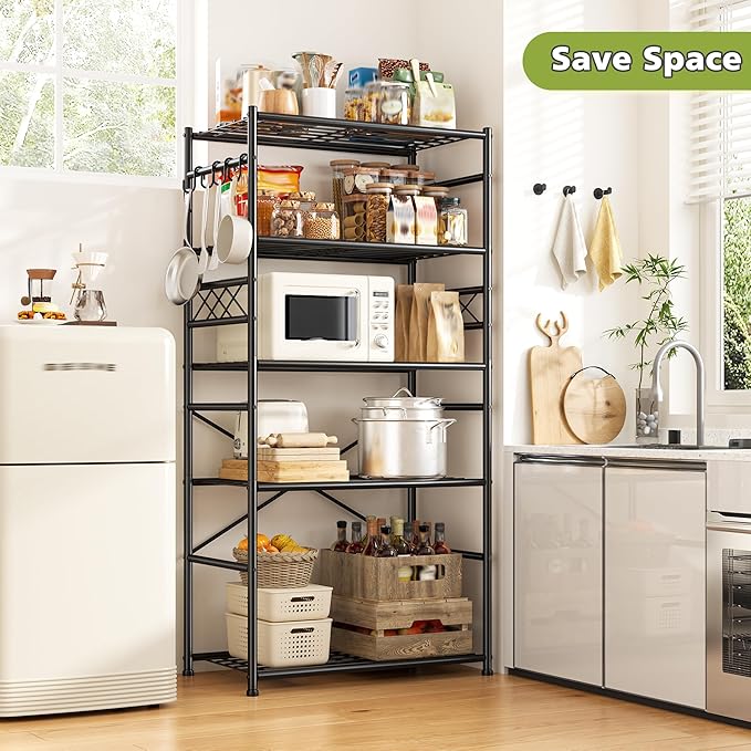 DurayLoly Storage Shelves 5 Tier Capacity,Metaling Shelving with Hooks,Heavy Duty Garage Shelves Unit with Leveling Feet,Wire Shelving for Pantry,Kitchen and Closet,23.6" W x 13.8" D x 72.4" H,500lbs