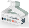 Neaties Plastic Hangers 20 Pack - Made in the USA - 6lb Capacity Standard Clothes Hangers with Strap Hooks for Dresses, Lingerie, Shirts, Pants, and Jackets - White & Mint