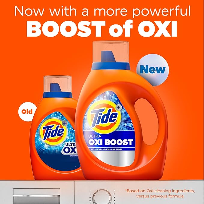 Tide Ultra Oxi Boost Liquid Laundry Detergent, 92 fl oz, 65 Loads, Advanced Stain Remover, Laundry Detergent Liquid with Extra Oxi Power