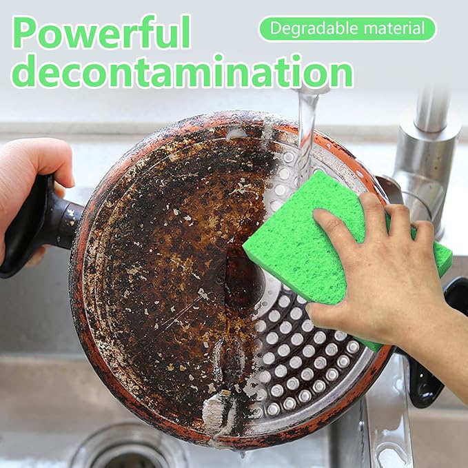 Cellulose Sponges, Large Size 4" x 6" x 1" - Heavy Duty Scrub Kitchen Sponge, Clean Tough Messes Without Scratching Kitchen Cleaning Pads, Pop Up Eco DIY (6 Pack), Green