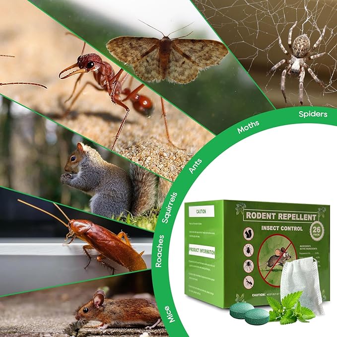 26 Pack Peppermint Oil Mice Repellent Balls, Natural Rodent & Spider Deterrent for Indoor Outdoor Use, Drive Away Mice, Rats, Squirrels, Roaches, Safe for Pets & Family, for Home, Kitchen, Garage, Car
