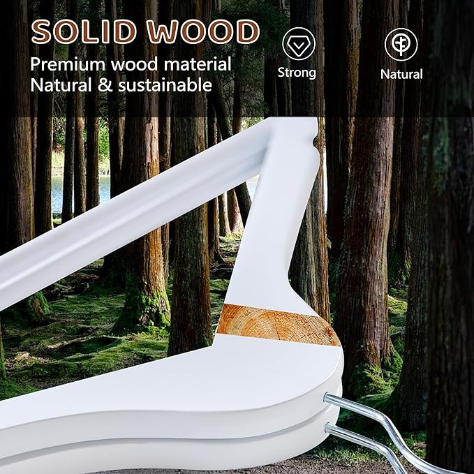 Edergoo Wooden Hangers 30 Pack, Smooth Wood Hangers with 360° Swivel Hook & Notches, Slim Coat Hanger Wooden for Closet, White