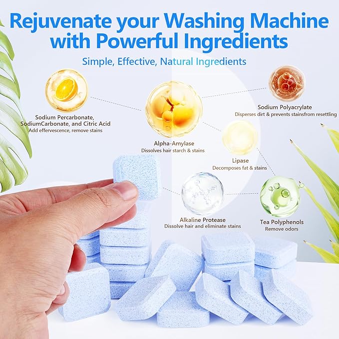 USKICH 36 Pack Washing Machine Cleaner Tablets For Pet Owners,Washer Machine Cleaner Remove Stubborn Pet Hair, Eliminates Smells,Compatible with HE, Top & Front Load Washer