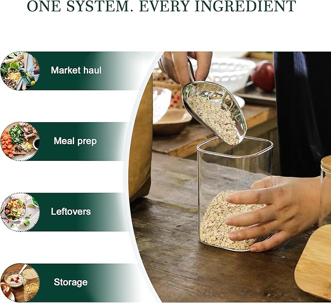 LIBWYS 8-Pack Glass Pantry Storage Containers with Bamboo Lids (1.22Qt/1.67Qt) - Stackable Square Food Jars for Pantry Organization, Coffee, Flour, Snacks, Tea | Kitchen Canisters Set