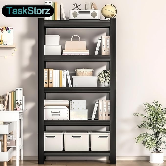 71" H Heavy-Duty Metal Storage Shelving, 5-Tier Garage Shelves Unit, 36" W 3000 LBS Ajustable Industrial Shelf for Garage, Warehouse, Home, Kitchen, Pantry, Office, Pure Black