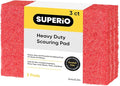 Scouring Pad Non-Scratching Scrubber Non-Scratch Cleaning Scrub Pads Heavy Duty Scouring Pad Reusable Kitchen Scrubbing Pad Pack of 3 Red, by Superio