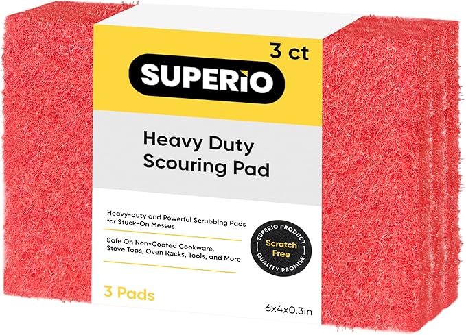 Scouring Pad Non-Scratching Scrubber Non-Scratch Cleaning Scrub Pads Heavy Duty Scouring Pad Reusable Kitchen Scrubbing Pad Pack of 3 Red, by Superio