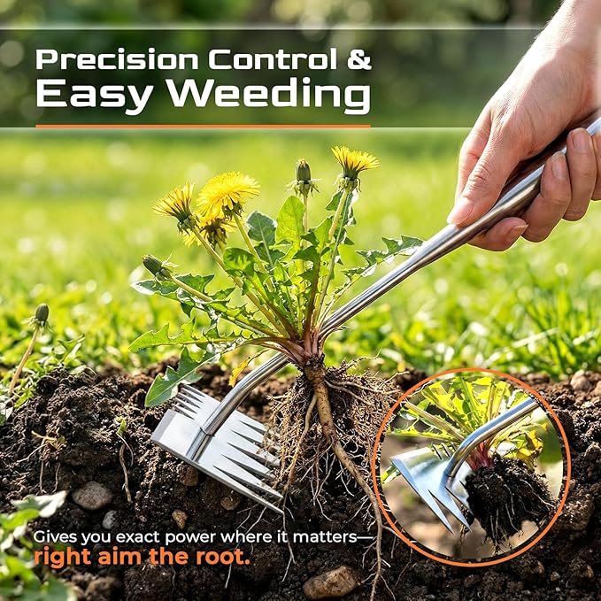 Upgraded Weed Puller Tool, 6-Tooth Manganese Steel Manual Weeders, Portable Garden Weed Remover Tools for Vegetable Gardening Backyard Farm Planting & Weeding