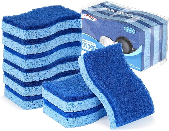 9 Pack Zero Scratch Scrub Sponges, Non-Scratch Dish Scrubbers for Nonstick Pans, Multi-Surface Safe Cleaning Sponges for Kitchen & Bathroom