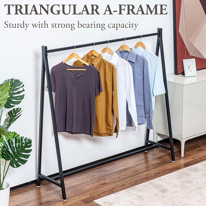 MyGift 57 Inch Modern Black Heavy Duty Metal A-Frame Wardrobe Clothing Rack, Commercial Grade Freestanding Garment Hanger for Bedroom Closet Clothes or Retail Display