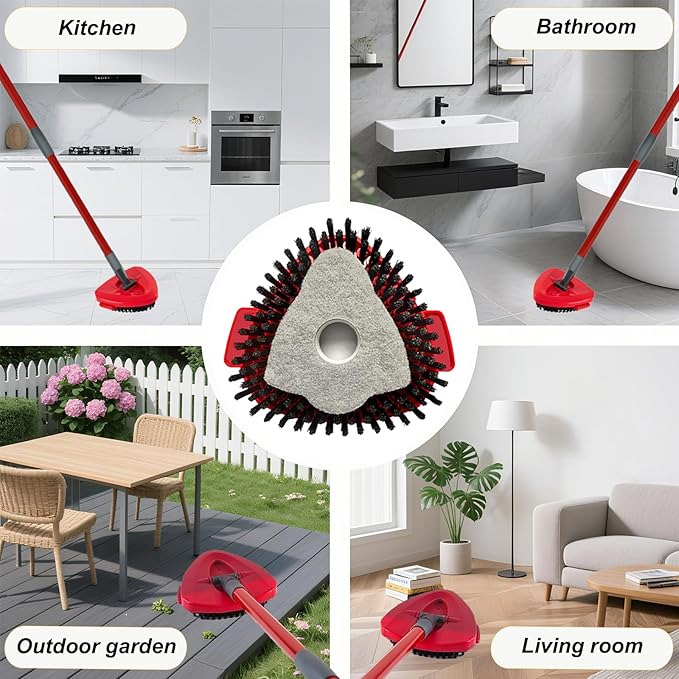 Scrubber Mop Head Replacement for O-Cedar EasyWring 1-Tank: Upgraded Dual-Action Bristles & Scouring Pad for Deep Cleaning Floors, Corners, Tile, Grout - 1 Scrub Brush & Base, 2 Sponge Pads