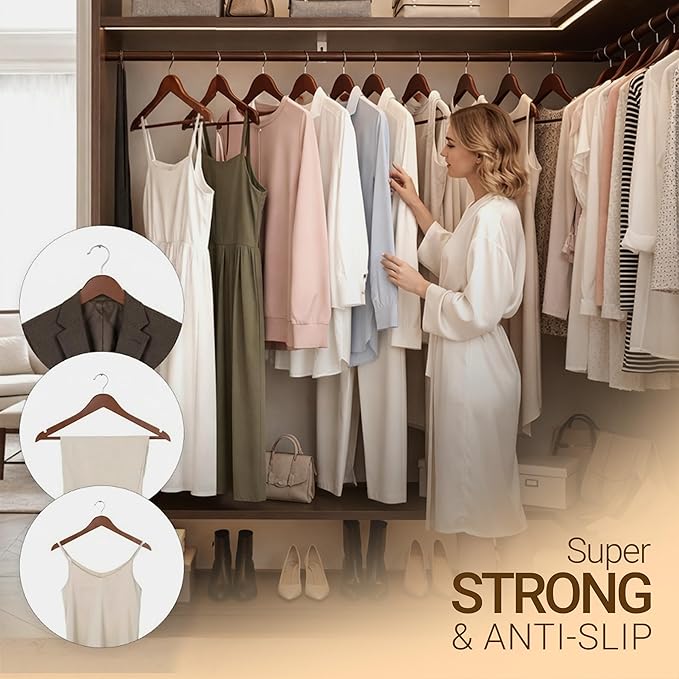Utopia Home Premium Wooden Hangers 20 Pack - Durable & Slim Coat Hanger - Suit Hanger with 360-Degree Rotatable Hook - Wood Hangers with Shoulder Grooves (Brown Color)