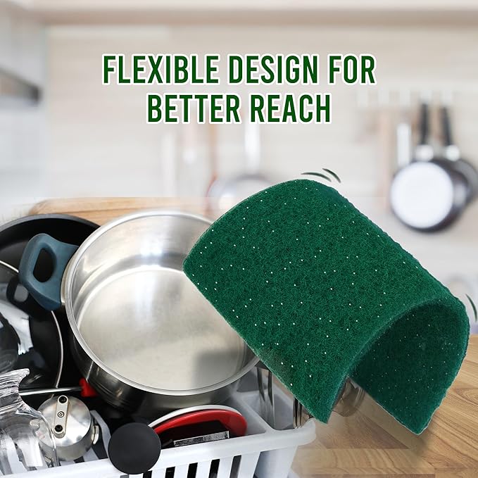 12 PCS Heavy Duty Scour Pads, Non Abrasive Green Nylon Reusable Scrub Pads for Kitchen, Sink, Dishes, Garage and Multipurpose Cleaning