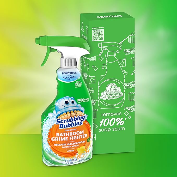 Scrubbing Bubbles Bathroom and Shower Cleaner Disinfectant Spray, Bathroom Grime Fighter, Citrus Scent, 32oz (Pack of 2)