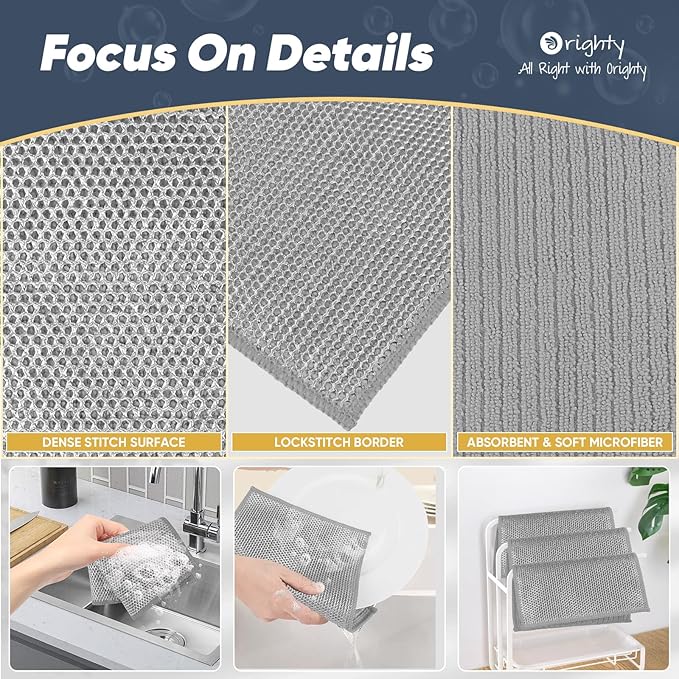 Orighty Multipurpose Wire Dishwashing Rag, 48 Pcs Upgraded Double-Layer Non-Scratch Wire Dish Cloths, Reusable Steel Scrubber Dishcloth Rags for Kitchen, Cookware, 7"x8", Grey
