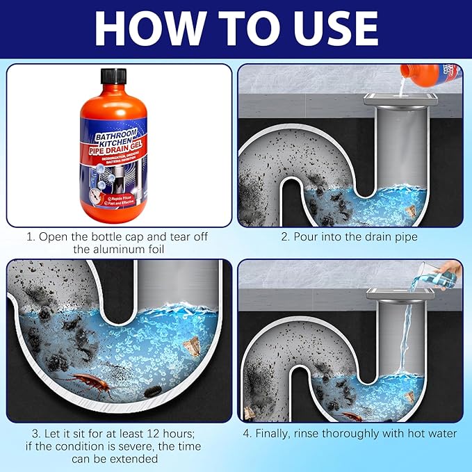 Pipeline Dredging Agent, Pipe Dredge Drain Cleaner, Sink Drains Hair Clog Remover Cleaner, Toilet Unclogger Heavy Duty,Bathroom Shower Unclog Clogged Drain, Compatible with All Pipe Materials（500ml）