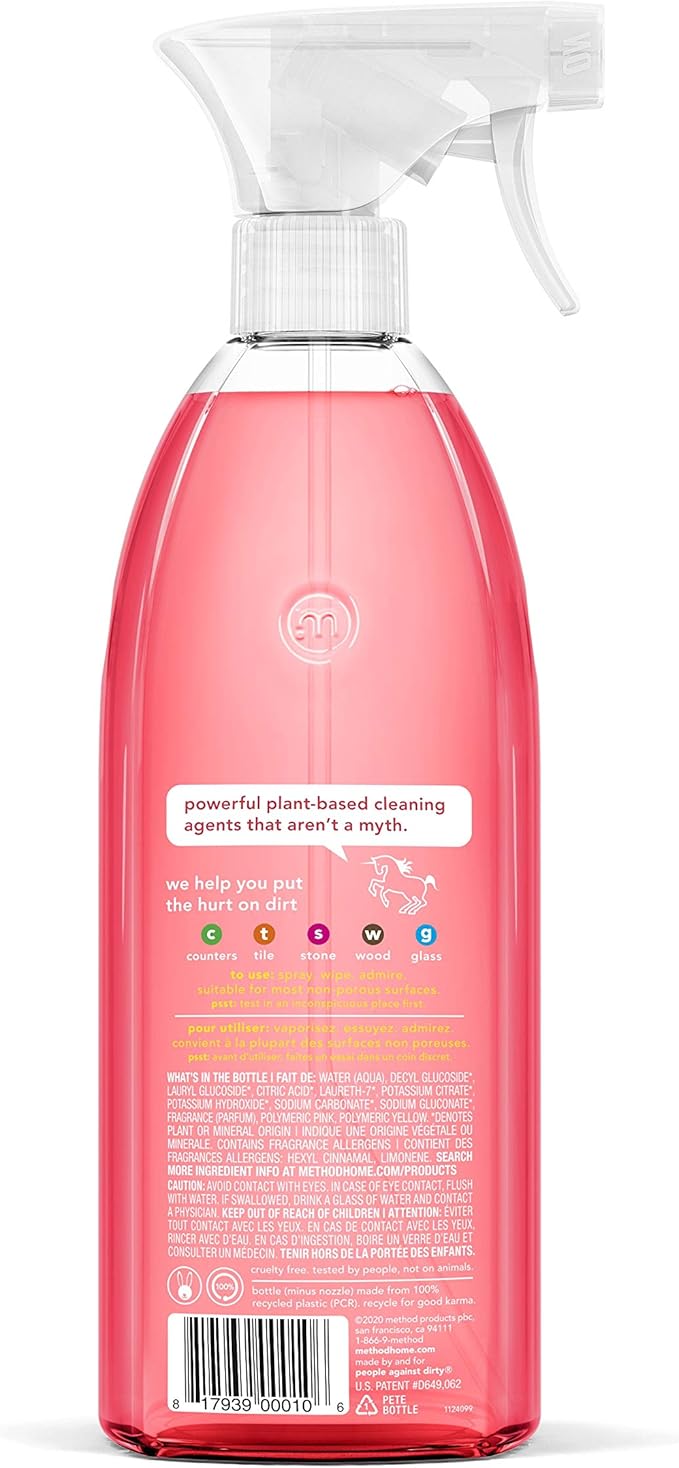 Method All-Purpose Cleaner, Pink Grapefruit, Perfect for Most Counters, Tiles, Stone, and More, 28 oz spray bottle