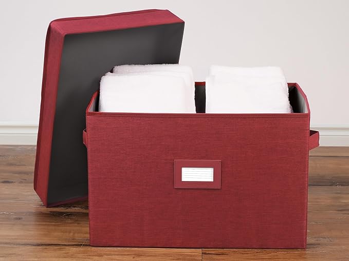 Covermates Keepsakes - Storage Box - Heavy Duty Polyester - Reinforced Handles - ID Window - Indoor Storage - Closet Storage, Red Heather