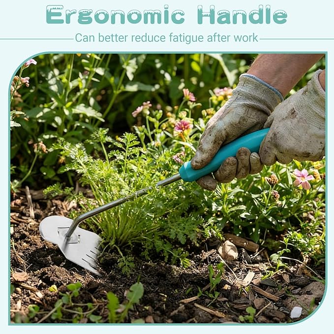 Garden Weed Tool,2026 Portable Gardening Tools,Adopting Ergonomic Handle Design,6 Tooth Stainless Steel Weeding Tools,Hand Weeder Tool Suitable for Farm Planting,Gardening
