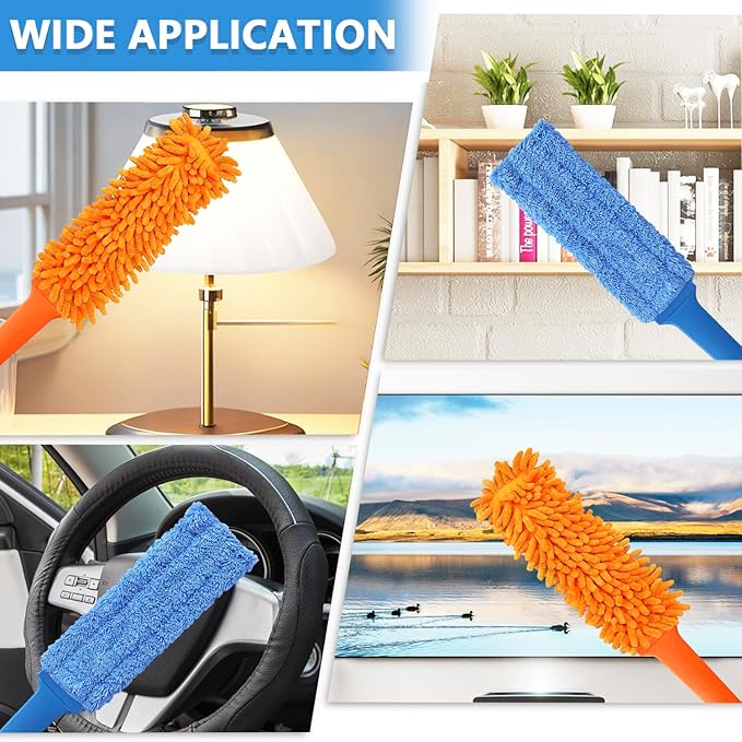 3 Pcs Professional Gap Cleaning Duster Sets, 1 Pcs 100 inch Retractable Gap Duster and 2 Pcs 15 inch Gap Cleaning Dusters, Microfiber Dusters for Gaps, Blinds, Cars, Furniture, Office