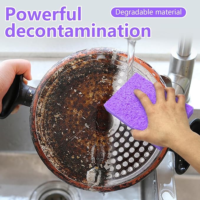 Cellulose Sponges, Large Size 4" x 6" x 1" - Heavy Duty Scrub Kitchen Sponge, Clean Tough Messes Without Scratching Kitchen Cleaning Pads, Pop Up Eco DIY (6 Pack), Purple