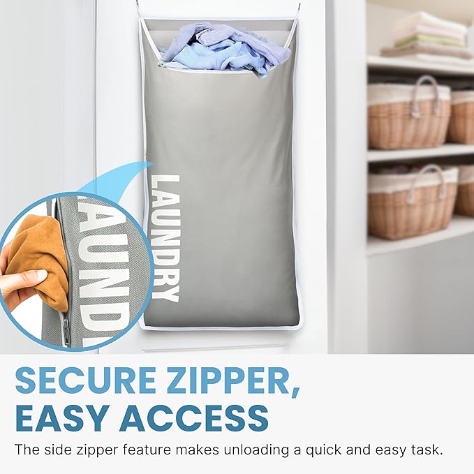 Hanging Laundry Hamper Bag XL 40x22", Space Saving over the Door Storage Bags, Behind the Door Hampers for Dirty Clothes & Wall Mounted Basket for Bathroom, Organizer for Small Room Spaces RV