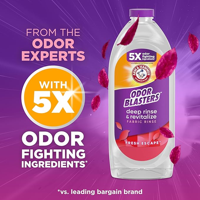 ARM & HAMMER Odor Blasters Deep Rinse and Revitalize Fabric Rinse, Laundry Additive, Eliminates Sweat and Musty Odors, Fresh Escape Scent, 50 fl oz