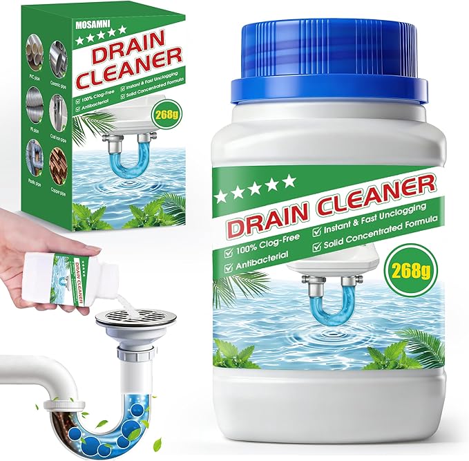 Drain Clog Remover, 268g Solid Pipe Cleaner Particle, Fast Acting Drain Cleaner for Kitchen Sinks, Bathtubs & Showers