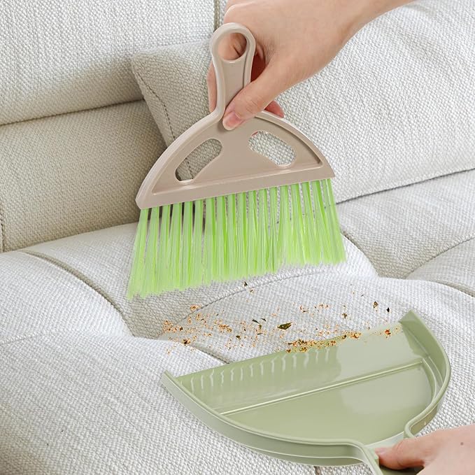 9 Pcs Small Dustpan and Brush Set Mini Broom and Dustpan Set with Handle Nesting Portable Cleaning Tools for Home Office Car Keyboard Countertop and Pet Nest (Blue Red Green)
