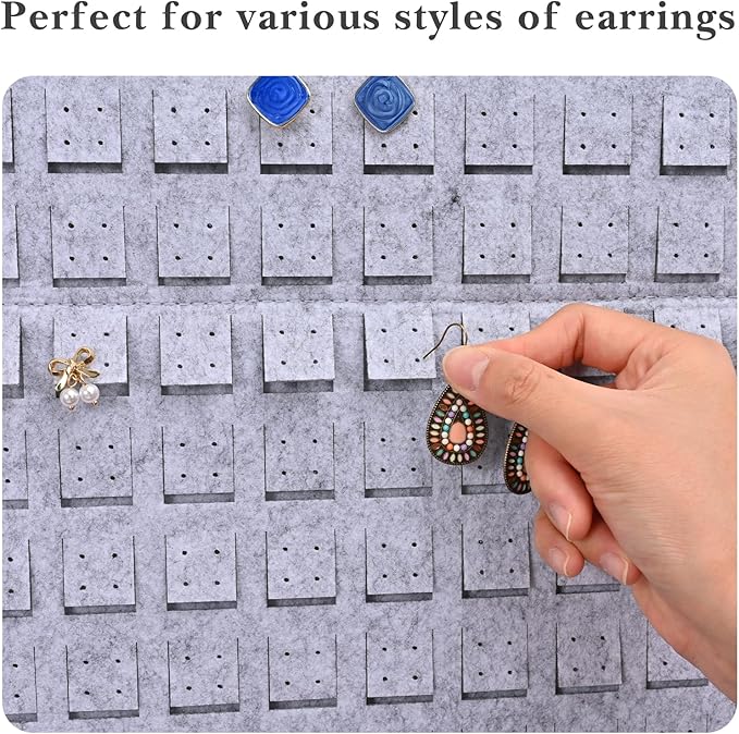 Lolalet Hanging Earring Holder Organizer with 20 Hooks for Women, Earring Organizer Wall Earrings Hanger Pierced Earring Storage, Felt Stud Earring Display, 608 Holes for Earrings- Grey, 1 Pack