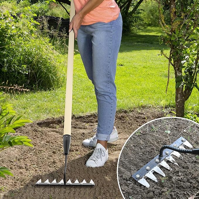 Iron Weeding Rake Without Handle (Assembled), 8 Teeth Iron Rakes for Gardening and Weedings, Heavy-Duty Carbon Steel Weed Rake or Weed Puller Tool for Yard, Lawn, Patio and Garden, Gloves Included