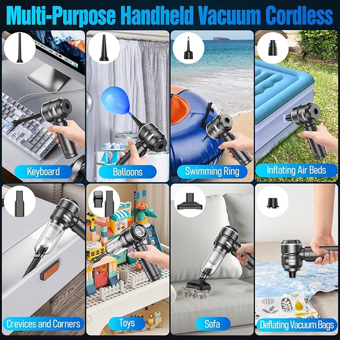 Car Vacuum Cleaner High Power,18000PA Handheld Vacuum Cordless with Brushless Motor,4 in 1 Portable Mini Vacuum Cleaner & Air Duster,3 Gear,Small Handheld Vacuum Rechargeable for Car,Home