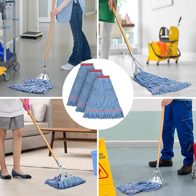 Matthew Cleaning 20oz Heavy Duty Mop Head Commercial Replacement for General and Floor Cleaning , Wet Industrial Blue Cotton Looped End String Head Refill (Case of 12) Blue