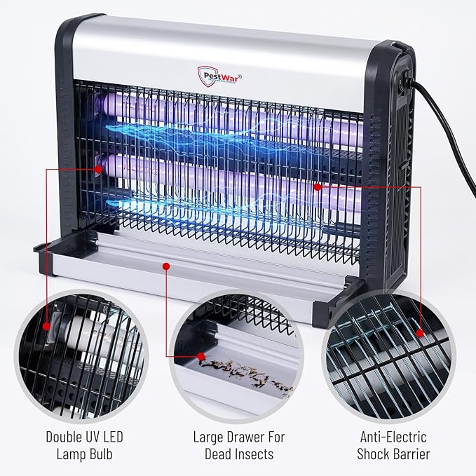 Advanced 2-in-1 Indoor Bug Zapper, Powerful 3500V Flying Insect Zapper, Built-in Bait Tray, Uses 2-in-1 Methods to Attract & Zap Fruit Flies, Mosquitoes, Flies, Gnats, Moths, & More. - 2 Free Bulbs