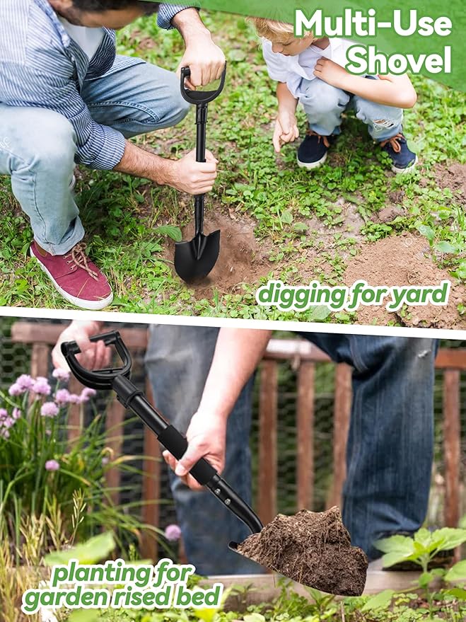 Shovel, Garden Shovels for Digging Gardening, Off Road Car Snow Removal, 31 inch Small Short Metal Shovel Heavy Duty with D-Handle, Sharp Round Point Blade, Comfort Grip, Kids Mini Camping Spade