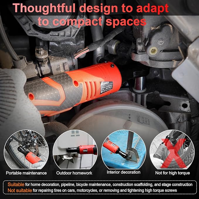 3/8" 16.8V Electric Ratchet,Cordless Ratchet Tool Kit,40 Ft-lbs,280 RPM,Equipped with 2 Packs 2000mAh Lithium-Ion Battery And Charger,Electric Wrench with Toolbo