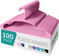 NEATERIZE Clothes Hangers Plastic 100 Pack for Adults - Plastic Hangers, The Perfect Coat Hanger and Space Saving Clothes Hangers for Closet - Pink Hangers