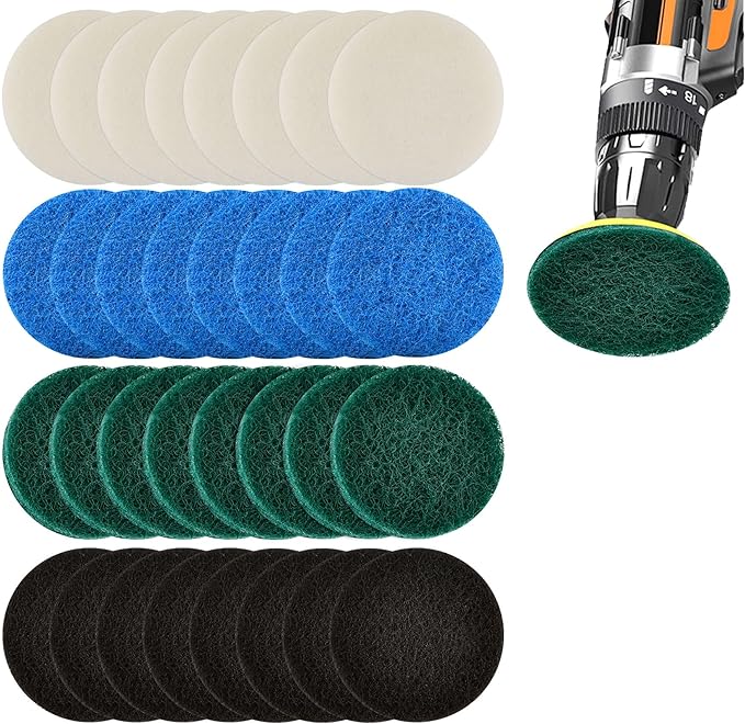 32pcs Electric Cleaning Brush Pad Set, 8 Foam Pads 8 Kitchen Mats 8 Performance Pads 8 Microfibre Pads, Power Scrubber Scour Replacement Pads fit for Dremel Versa Cleaning Brush