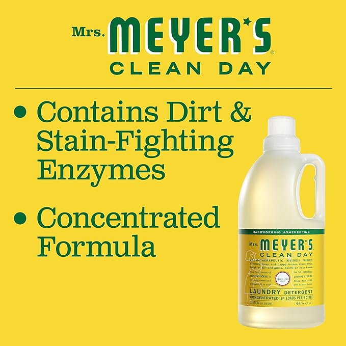 MRS. MEYER'S CLEAN DAY Liquid Laundry Detergent, Infused with Essential Oils, Honeysuckle, 64 oz - Pack of 2 (128 Loads)